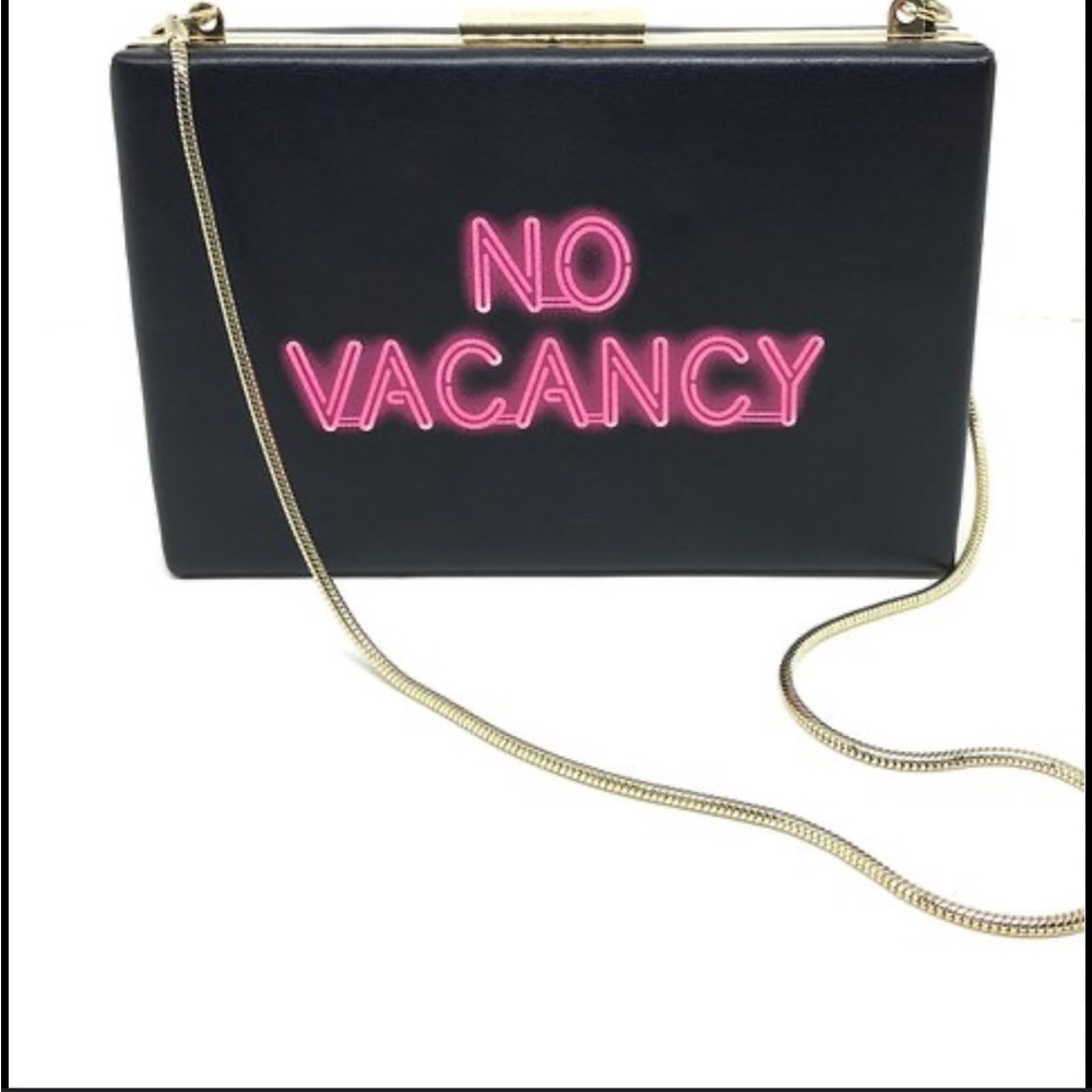 Kate Spade Black Clutch with Pink 'No Vacancy' Design